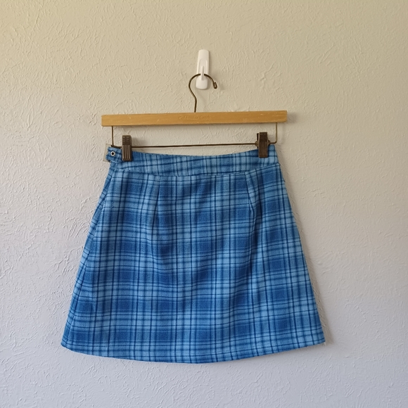 John Galt Blue Plaid Wrap Front Skirt - Picture 7 of 7